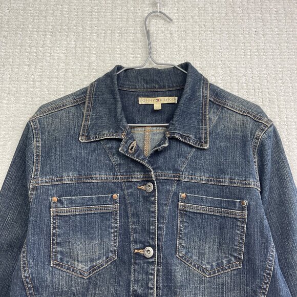 VTG Tommy Hilfiger Womens Sz XL Dark Wash Jean Jacket Button Up Canada Made - Picture 2 of 13